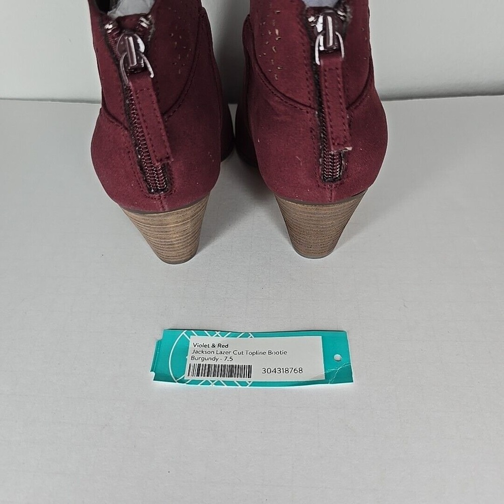 Violet & Red Womens Boot Jackson Booties 7.5 Burgundy Red Heeled Ankle Lazer Cut - Picture 5 of 10